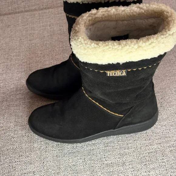 Tecnica Winter Boots Women's Black Suede Furry Top Italian Zippered Side 7