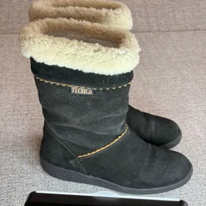 Tecnica Winter Boots Women's Black Suede Furry Top Italian Zippered Side 7