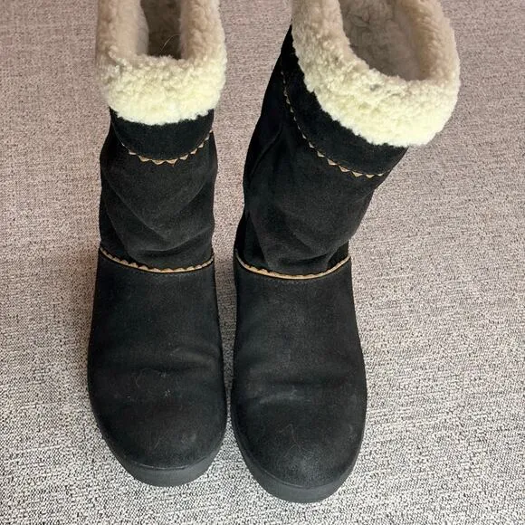 Tecnica Winter Boots Women's Black Suede Furry Top Italian Zippered Side 7