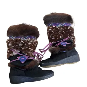 TECNICA Goat Fur Winter Boots Italy Leather Wedge Women 37/5