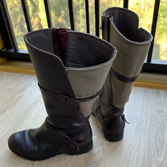 TEVA De La Vina Tall Waterproof Colorblock Brown Maroon Leather Riding Boots ~ 8