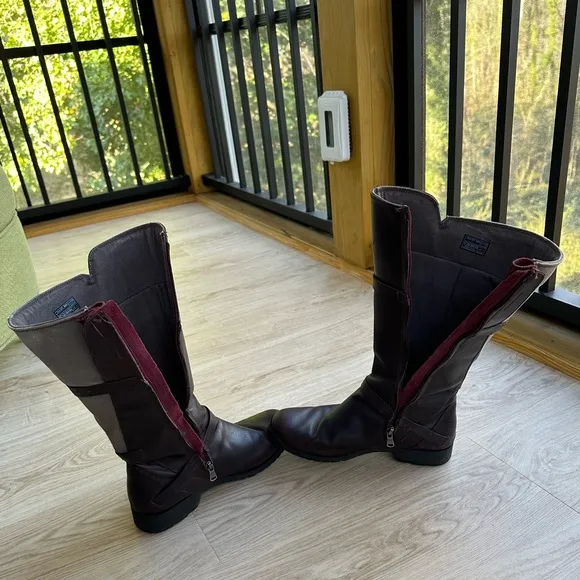 TEVA De La Vina Tall Waterproof Colorblock Brown Maroon Leather Riding Boots ~ 8