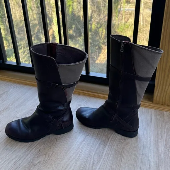 TEVA De La Vina Tall Waterproof Colorblock Brown Maroon Leather Riding Boots ~ 8