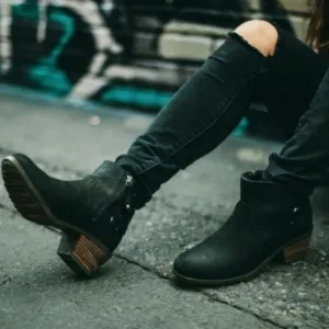 Teva Foxy Black Suede Leather Buckled Heeled Winter Ankle Boots