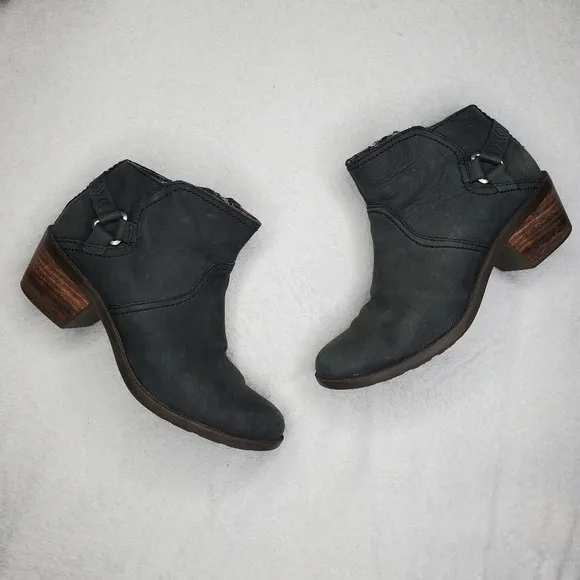 Teva Foxy Black Suede Leather Buckled Heeled Winter Ankle Boots