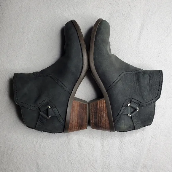 Teva Foxy Black Suede Leather Buckled Heeled Winter Ankle Boots
