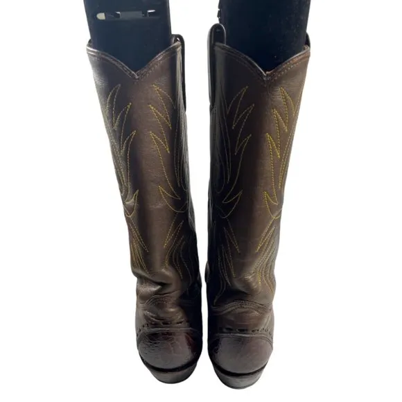 Texas Boot Co Women's Miss Texas Brown Leather Western Cowgirl Boots Sz 6.5C EUC