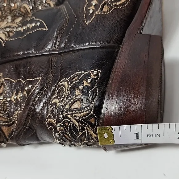 Texas‎ Country Kids Brown Leather Floral Embroidered Western Boots Size 13
