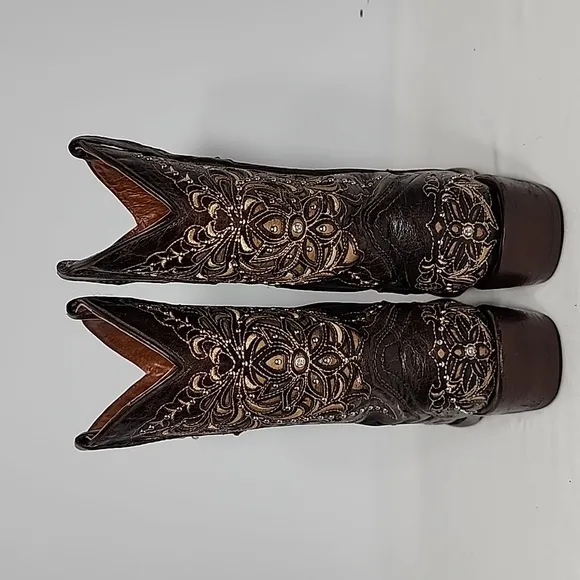 Texas‎ Country Kids Brown Leather Floral Embroidered Western Boots Size 13