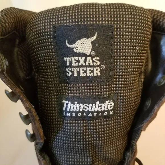 Texas Steer Sport 9.5 Brown Insulated Winter Work Boots Leather Military Combat