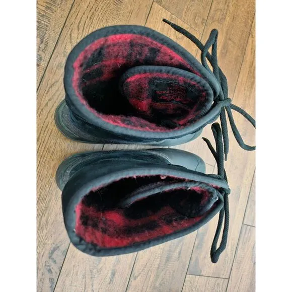 The North Face Women Shellista II Roll Down Snow Boot‎ Sz US 10 Black Red Plaid