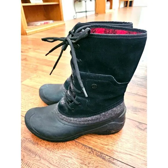 The North Face Women Shellista II Roll Down Snow Boot‎ Sz US 10 Black Red Plaid