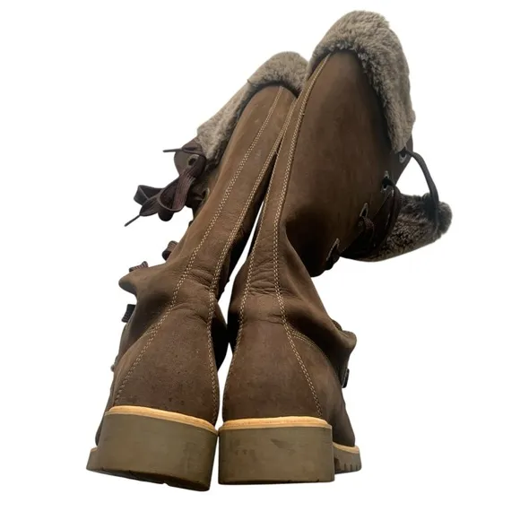 Timberland 7.5 Women's Brown Faux Fur-Lined Lace-Up Mirney Winter Warm Boots