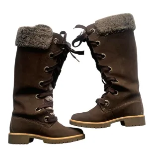Timberland 7.5 Women's Brown Faux Fur-Lined Lace-Up Mirney Winter Warm Boots