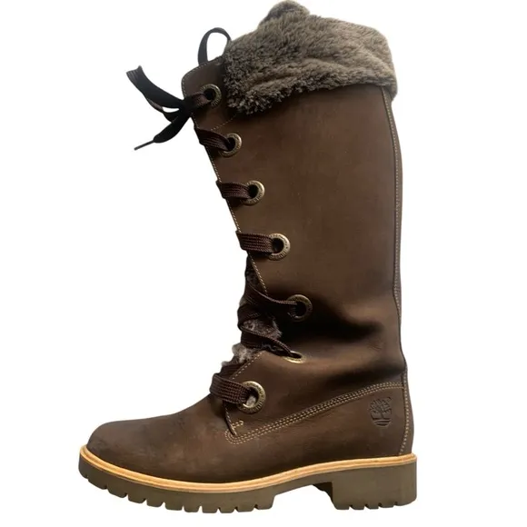Timberland 7.5 Women's Brown Faux Fur-Lined Lace-Up Mirney Winter Warm Boots