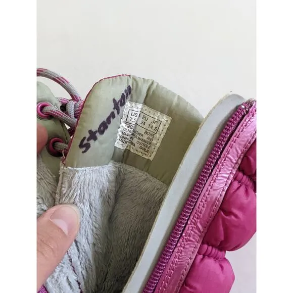 Timberland Girls Sz 7.5 Pink Lace Up Snow Boots Side Zip Leather Winter
