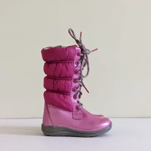 Timberland Girls Sz 7.5 Pink Lace Up Snow Boots Side Zip Leather Winter