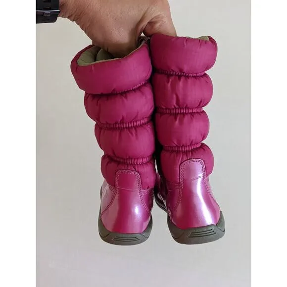 Timberland Girls Sz 7.5 Pink Lace Up Snow Boots Side Zip Leather Winter