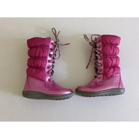 Timberland Girls Sz 7.5 Pink Lace Up Snow Boots Side Zip Leather Winter