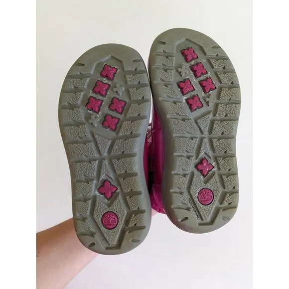 Timberland Girls Sz 7.5 Pink Lace Up Snow Boots Side Zip Leather Winter