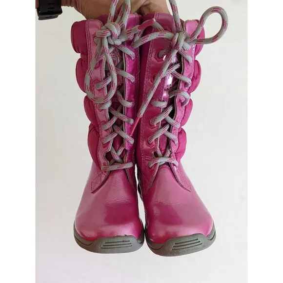 Timberland Girls Sz 7.5 Pink Lace Up Snow Boots Side Zip Leather Winter