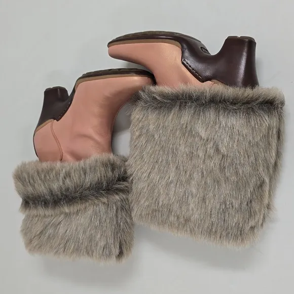 Timberland Iridescent Peach Leather Faux Fur Trim Wedge Winter Snow Boots