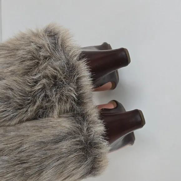 Timberland Iridescent Peach Leather Faux Fur Trim Wedge Winter Snow Boots