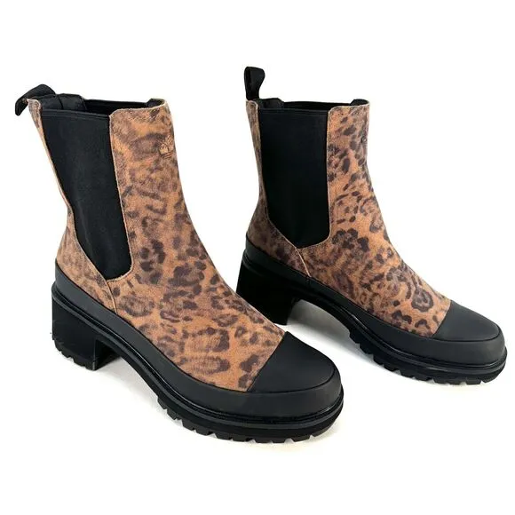 Timberland Kori Park Chelsea Boots Leather Nubuck Brown Leopard Booties Size 9