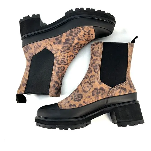 Timberland Kori Park Chelsea Boots Leather Nubuck Brown Leopard Booties Size 9