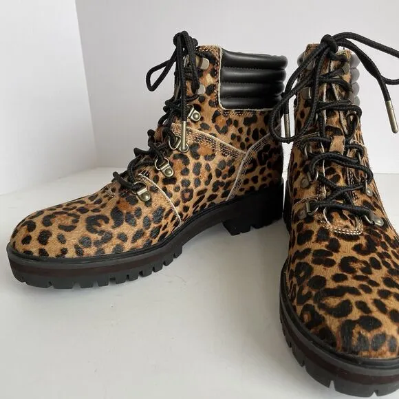 Timberland LONDON SQUARE Boots Women’s 9 Leopard Calf Hair Hiking Combat NEW