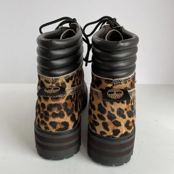 Timberland LONDON SQUARE Boots Women’s 9 Leopard Calf Hair Hiking Combat NEW