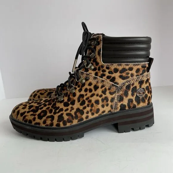 Timberland LONDON SQUARE Boots Women’s 9 Leopard Calf Hair Hiking Combat NEW