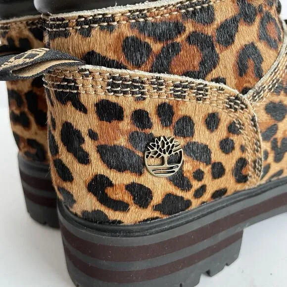 Timberland LONDON SQUARE Boots Women’s 9 Leopard Calf Hair Hiking Combat NEW