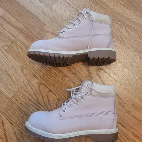 Timberland Premium Waterproof Classic Light Pink Junior Combat Hiking Boots