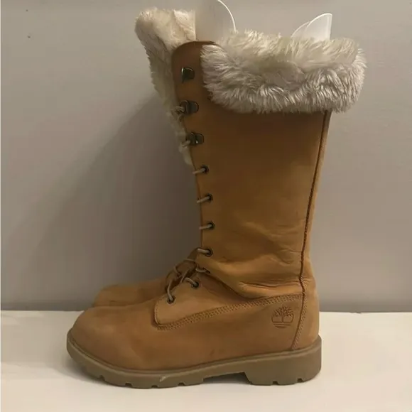 Timberland Tall Faux Fur Sherling Wheat Boot Women’s Size 7 Winter Boots
