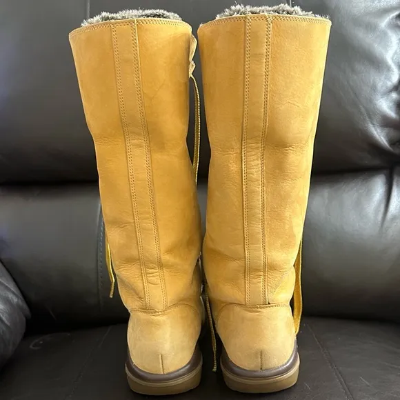 Timberland Wheat Leather Faux Fur Lined Tall Lace Up Winter Boots