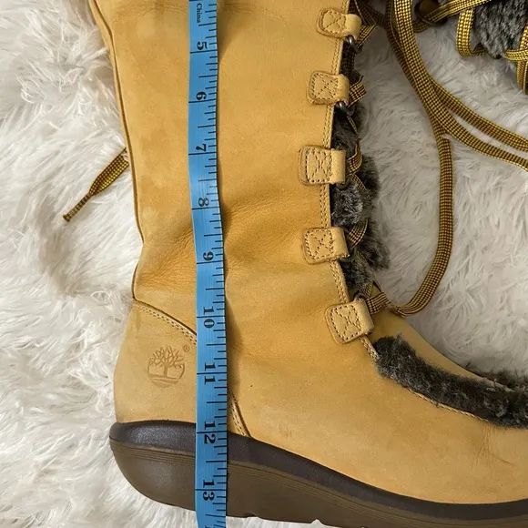 Timberland Wheat Leather Faux Fur Lined Tall Lace Up Winter Boots