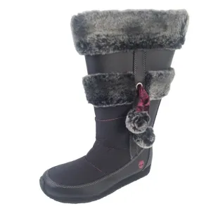 TIMBERLAND Winter Berry Tall Fur Boot Black Leather Sz Girls 5.5 = 7 Women