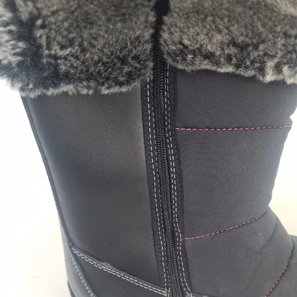 TIMBERLAND Winter Berry Tall Fur Boot Black Leather Sz Girls 5.5 = 7 Women