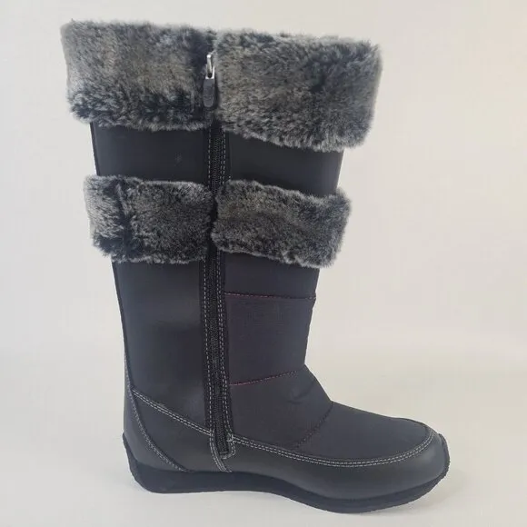 TIMBERLAND Winter Berry Tall Fur Boot Black Leather Sz Girls 5.5 = 7 Women