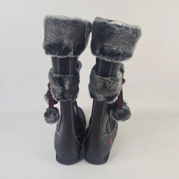 TIMBERLAND Winter Berry Tall Fur Boot Black Leather Sz Girls 5.5 = 7 Women