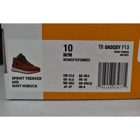 Timberland Womens Size 10 Sprint Trekker Rust Nubuck Mid Hiking Boots Shoes