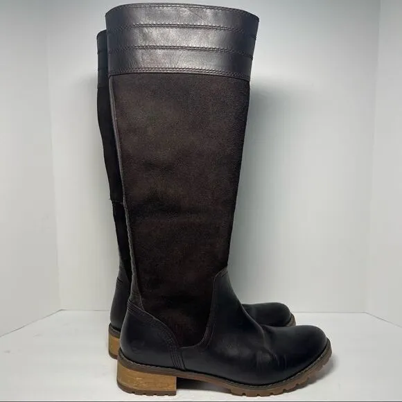Timberland Bethel Heights Tall Leather Suede Brown Equestrian Side Zip Boots W7
