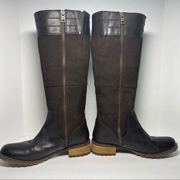 Timberland Bethel Heights Tall Leather Suede Brown Equestrian Side Zip Boots W7