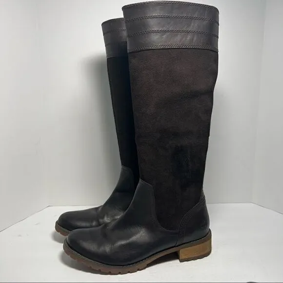 Timberland Bethel Heights Tall Leather Suede Brown Equestrian Side Zip Boots W7