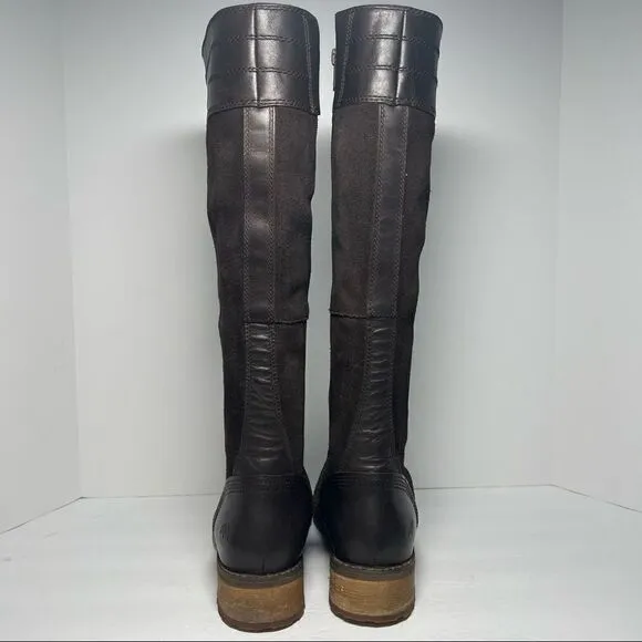 Timberland Bethel Heights Tall Leather Suede Brown Equestrian Side Zip Boots W7