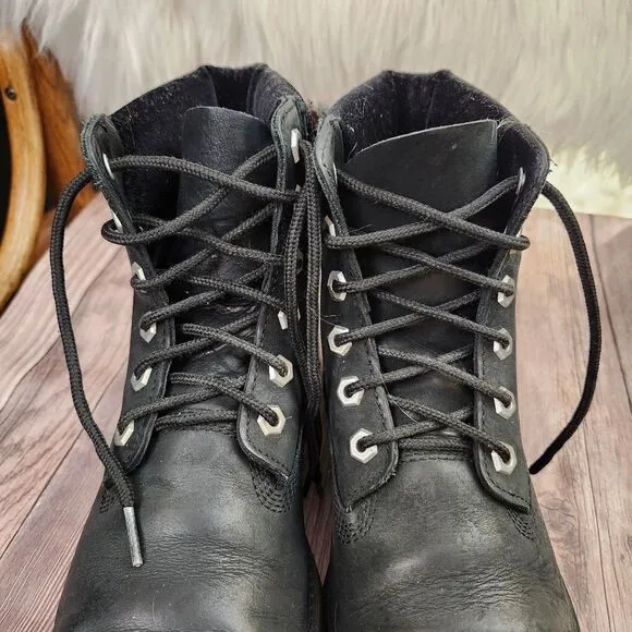 Timberland Premium 6&quot; Black Nubuck Velvet Collar Lace-up Hiking Boots Sz 8