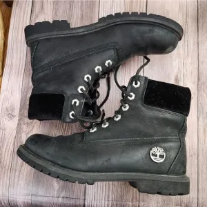 Timberland Premium 6&quot; Black Nubuck Velvet Collar Lace-up Hiking Boots Sz 8