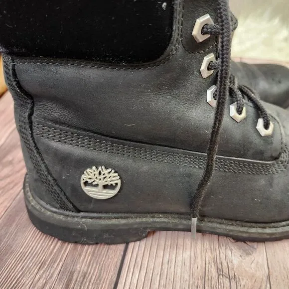 Timberland Premium 6&quot; Black Nubuck Velvet Collar Lace-up Hiking Boots Sz 8