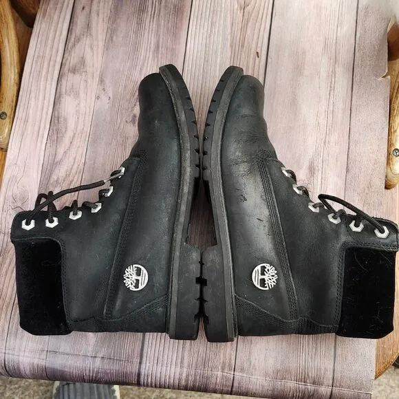Timberland Premium 6&quot; Black Nubuck Velvet Collar Lace-up Hiking Boots Sz 8